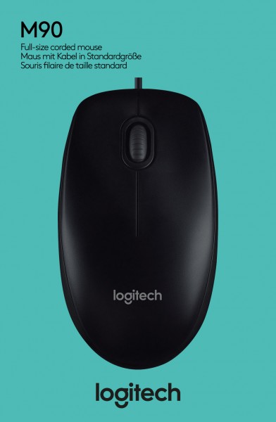Logitech Mouse M90, USB, optique noire, 1000 dpi, 3 boutons, vente au détail