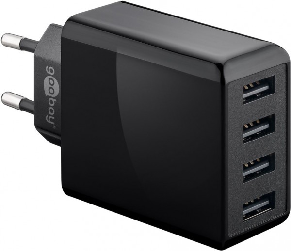 Chargeur USB 4 voies, chargeur USB multiple, 30 W, charge jusqu'à 4 appareils en même temps, noir