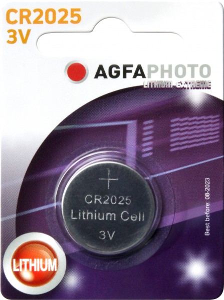 Agfaphoto Batterie au lithium, pile bouton, CR2025, 3V Extreme, blister de vente au détail (1 paquet)