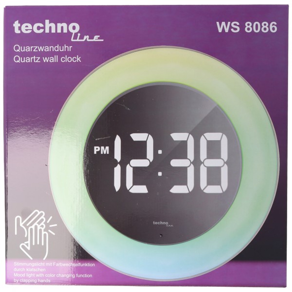 Technoline WS 8086 - montre à quartz avec affichage LED miroir et lumière d'ambiance