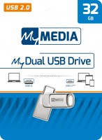 Mymedia Clé USB 2.0 OTG 32 Go, type AC, My Dual, blister argenté
