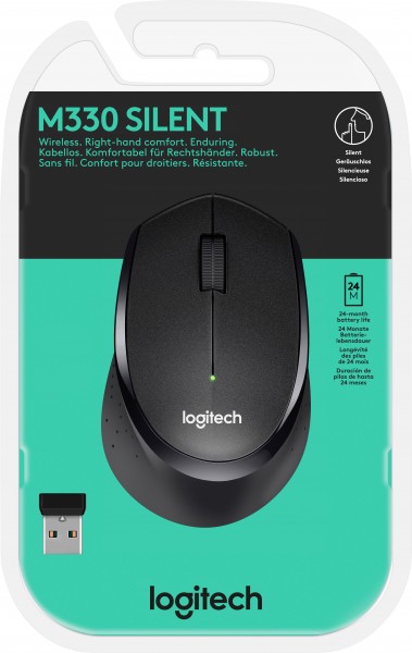 Logitech Mouse M330, silencieuse, sans fil, optique noire, 1000 dpi, 3 boutons, vente au détail