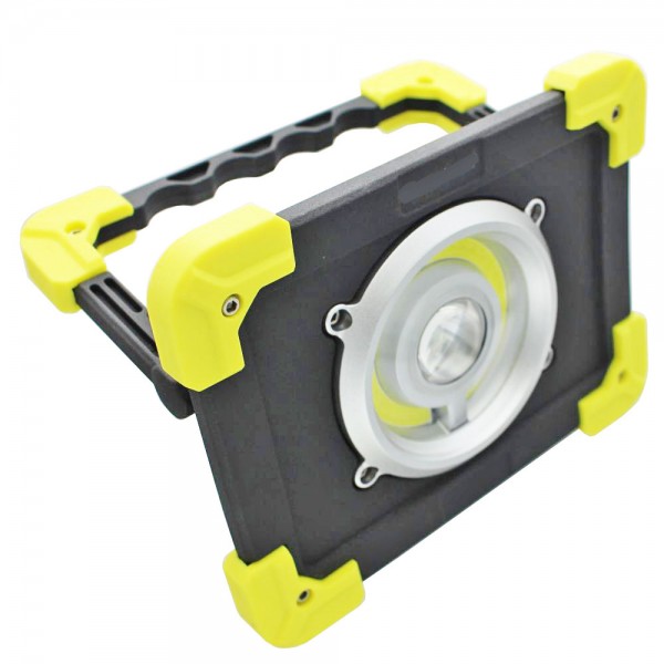 LED Baustrahler 5W max. 350lm dans un boîtier en plastique noir, jaune avec batterie Li-ion 4400mAh et câble de chargement USB