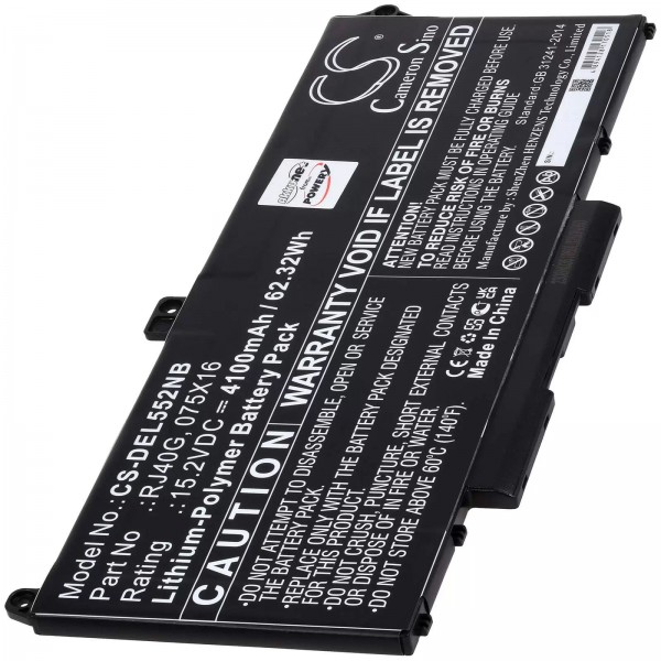 Batterie pour ordinateur portable Dell Latitude 15 5520, Precision 15 3560, type 075X16, type RJ40G - 15,2 V - 4100 mAh