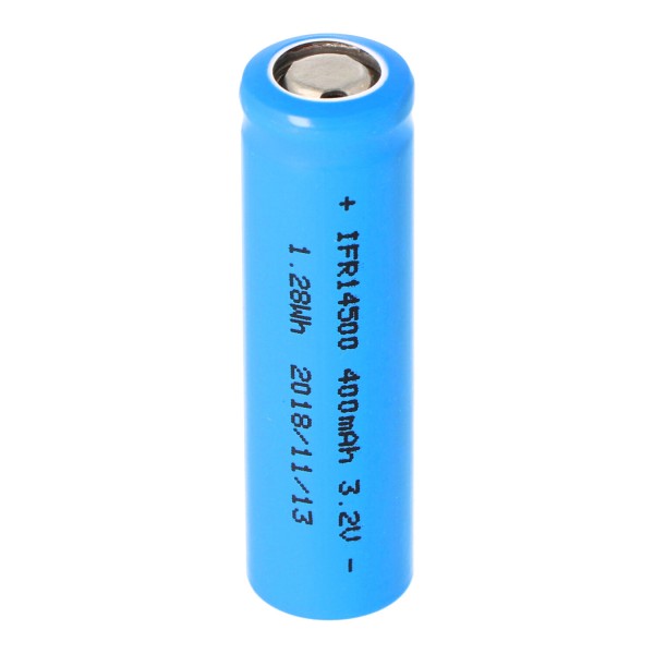 IFR14500 - Batterie AA LiFePo4 400mAh avec pôle positif plat Flattop (sans tête), dimensions 49,8x14,2mm