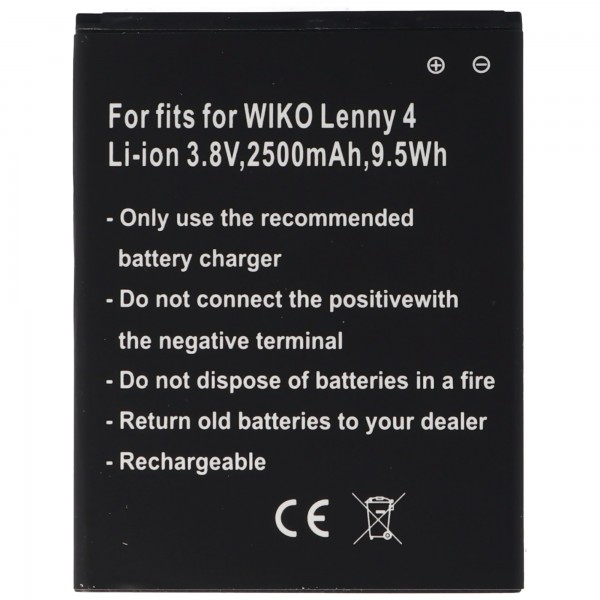Batterie uniquement compatible avec la batterie WIKO Lenny 4 3913, Lenny 4 Plus, Harry Li-ion, 3,8 V 2500 mAh, 9,5 Wh, amovible