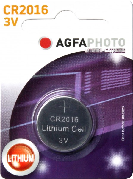 Agfaphoto Batterie au lithium, pile bouton, CR2016, 3V Extreme, blister de vente au détail (1 paquet)