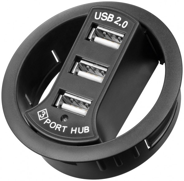 Goobay 3-way USB 2.0 Hi-Speed HUB/distributeur intégré - pour installation dans des douilles de table de 60 mm
