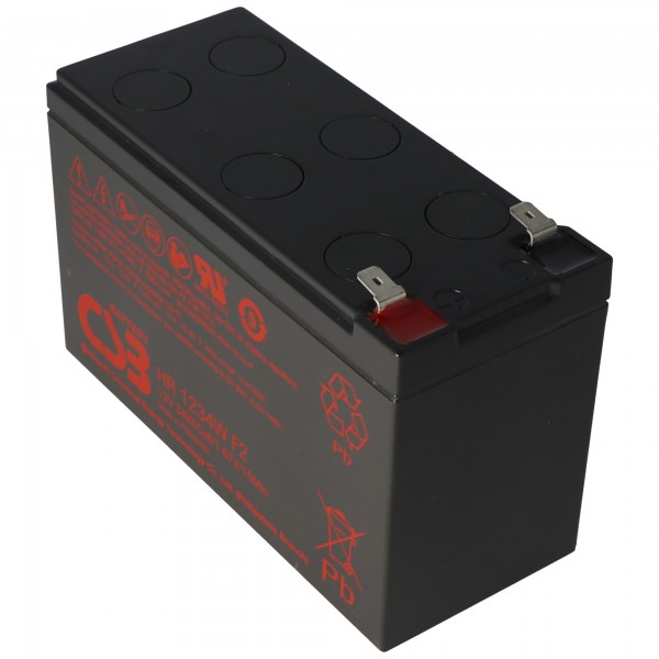 CSB-HR1234WF2 Batterie au plomb 12A AGM 2,8Ah - 34Wh, 151x65x100mm Faston 6.3mm Haute Courant