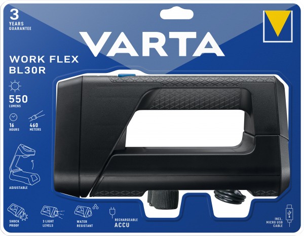 Torche LED Varta Work Flex Line, BL30R 550lm, avec 1x batterie lithium-ion, blister de vente au détail