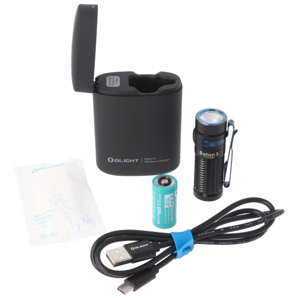 Olight Baton 3 Premium Edition, lampe de poche à LED Baton 3 avec étui de chargement noir, chargement sans fil, avec batterie et étui de chargement noir Baton 3