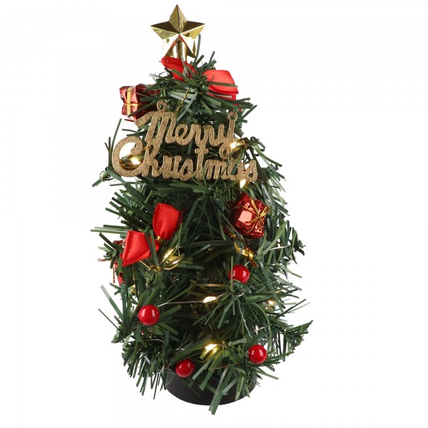 Mini sapin de Noël LED Goobay - avec décorations de Noël, 15 micro-LED en blanc chaud (2700 K) et câble USB 75 cm, hauteur environ 22 cm