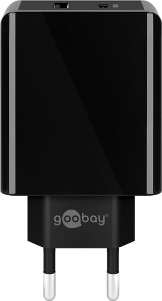 Chargeur rapide Goobay Dual USB-C™ PD (Power Delivery) (28W) noir - convient aux appareils avec USB-C™ (Power Delivery) 18W ou connexion USB-A conventionnelle 10W comme l'iPhone 12