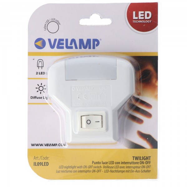 Velamp TWILIGHT : Veilleuse LED avec interrupteur ON/OFF. Prise V