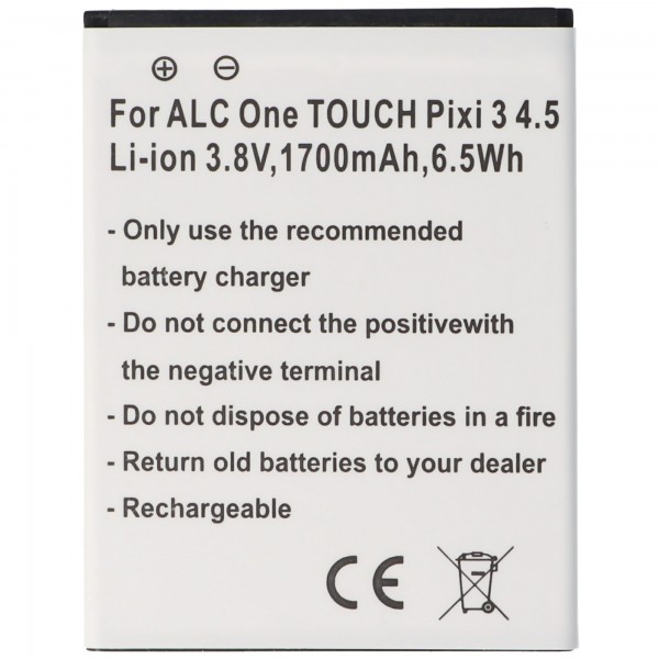Batterie pour Alcatel One Touch Pixi 3 4.5, Li-ion, 3.8V, 1700mAh, 6.5Wh