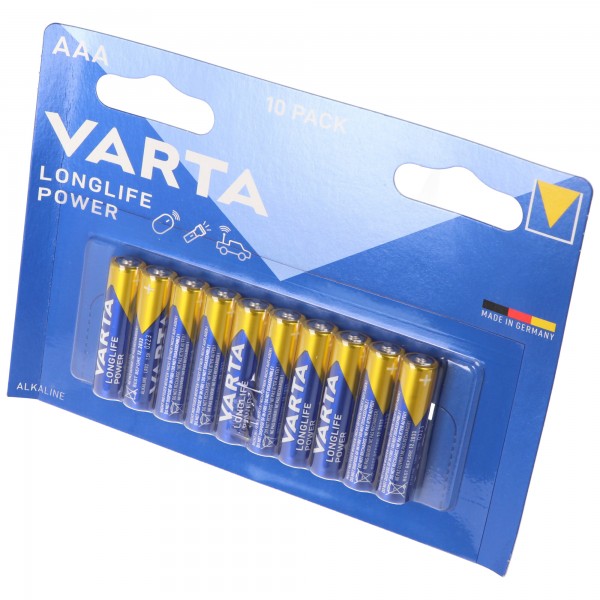 Piles alcalines Varta, micro, AAA, LR03, alimentation longue durée 1,5 V, blister de vente au détail (paquet de 10)