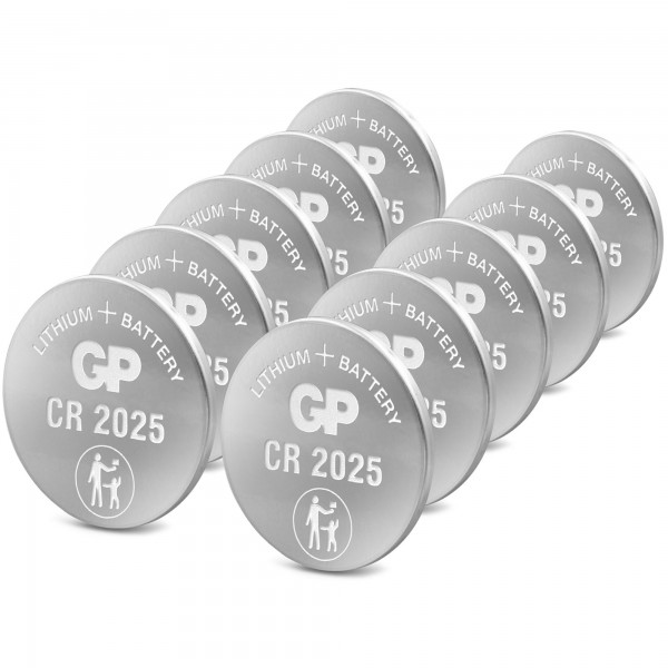 Pile bouton lithium CR2025 GP 3V 10 pièces
