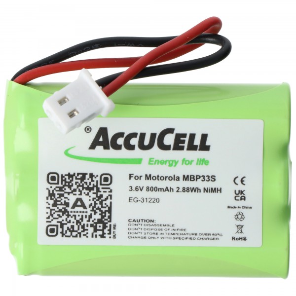 Batterie adaptable sur Motorola MBP33S, NiMH, 3.6V, 700-800mAh, 2.9Wh