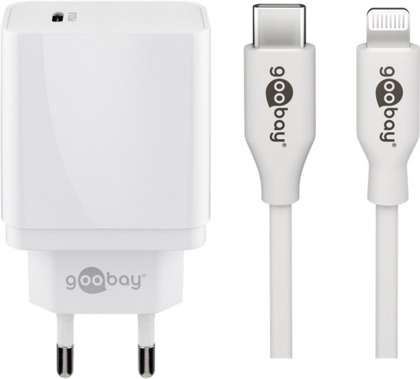 Kit de charge Goobay Lightning/USB-C™ PD (25 W) - Adaptateur secteur USB-C™ 25 W avec câble USB-C™ vers Lightning pour par exemple iPhone 12