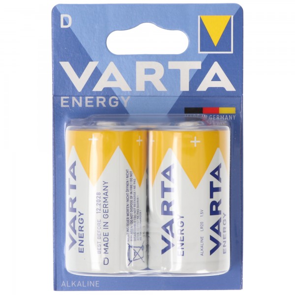Pile alcaline Varta Energy, mono, D, LR20, 1,5 V, pack de 2