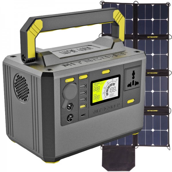 Nitecore NPS400 Powerstation 117000mAh et Nitecore FSP100 panneau solaire pliable avec max. 100W