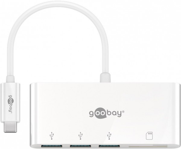 Goobay USB-C™ Multiport Adapter CardReader - étend un périphérique USB-C™ avec trois ports USB 3.0 et un emplacement pour cartes SD/MMC et Micro SD