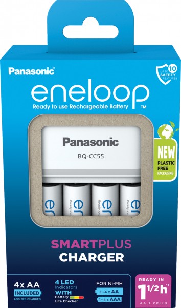Batterie rechargeable Panasonic NiMH, chargeur universel BQ CC55, AA/AAA eneloop, batteries rechargeables incluses, 4x Mignon 2000mAh, vente au détail
