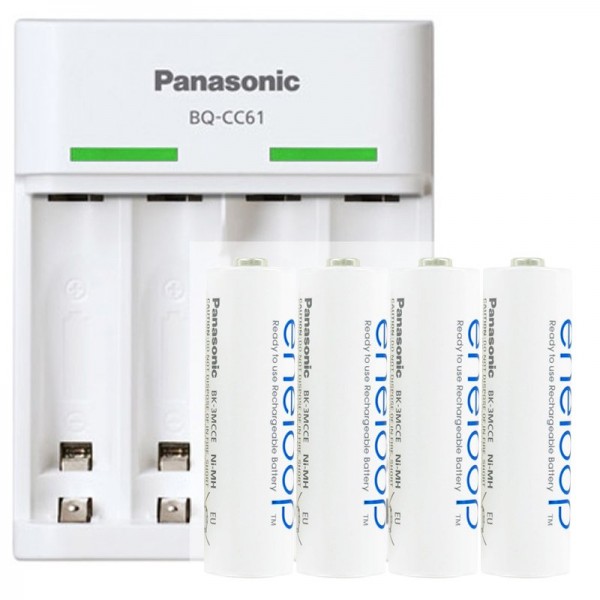 Chargeur USB ENELOOP BQ-CC61 blanc comprenant 4 Mignon AA BK-3MCC et AccuSafe
