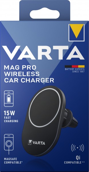 Chargeur rapide sans fil Varta, KFZ, Qi, 5V/9V/12V, noir Câble USB Type-CC, 1m, noir, blister de vente au détail