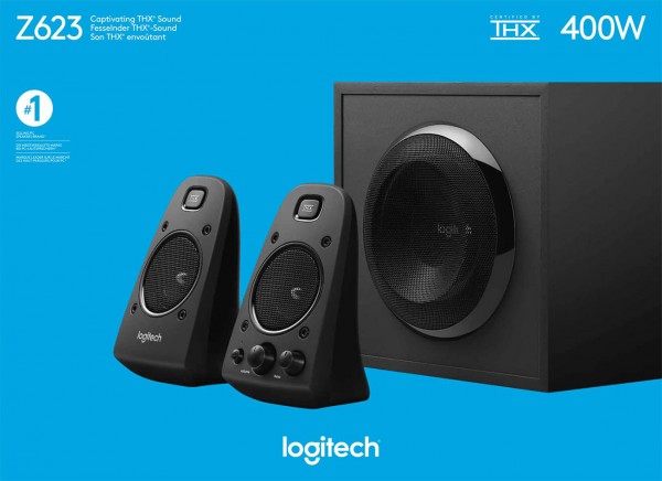 Logitech Speaker Z623, audio, stéréo 2.1, subwoofer 200W, THX, noir, vente au détail
