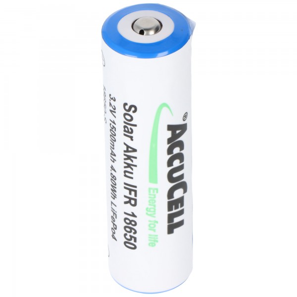 Batterie solaire 3,2 volts au Lithium 18650 IFR LiFePo4 avec pôle positif sur-élevé, non protégée, capacité de 1400-1500mAh, dimensions environ 66,1x18mm