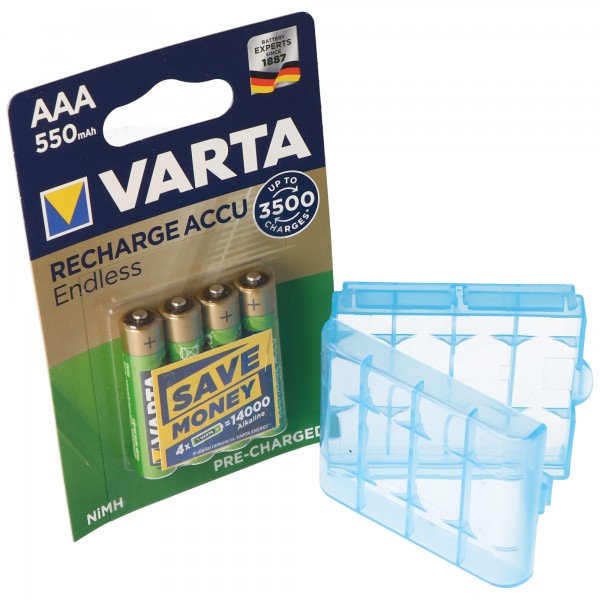Varta Recharge Accu Endless 56663101404 pile rechargeable AAA LR03 4 piles blister de 1,2 volt à 550 mAh rechargeable jusqu'à 3500x, y compris le boîtier de piles AccuCell gratuit