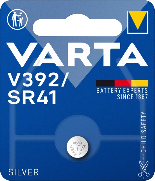 Batterie Varta oxyde d'argent, pile bouton, 392, SR41, électronique 1,55 V, blister de vente au détail (paquet de 1)