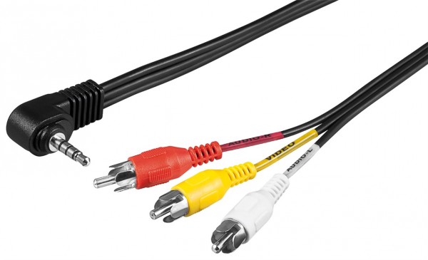 Câble adaptateur Goobay, audio vidéo composite vers fiche jack 3,5 mm - jack 3,5 mm (4 broches, stéréo) 90° > 3x fiche cinch