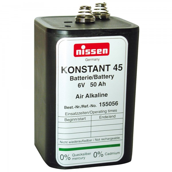 Nissen Konstant 45, 6V, 45-50Ah Air-Alcaline, Zinc-Air Résistant au froid jusqu'à -25° C