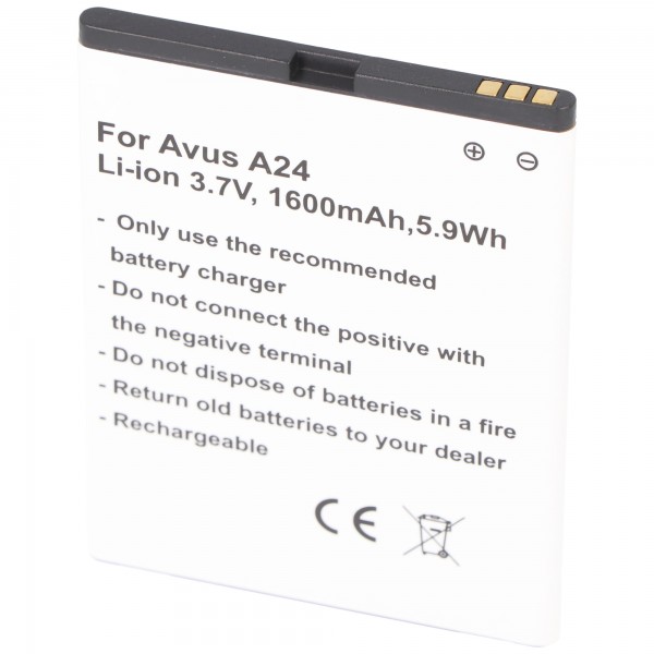 Batterie pour Avus 24, A24 batterie A24 / B018, 3,7 Volt 1600mAh