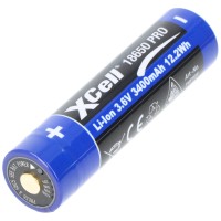 Batterie Li-Ion XCell Pro 18650 protégée, avec prise de charge USB-C, minimum 3 250 mAh, maximum 3 400 mAh, 3,6 volts, 71,1 mm x 18,8 mm