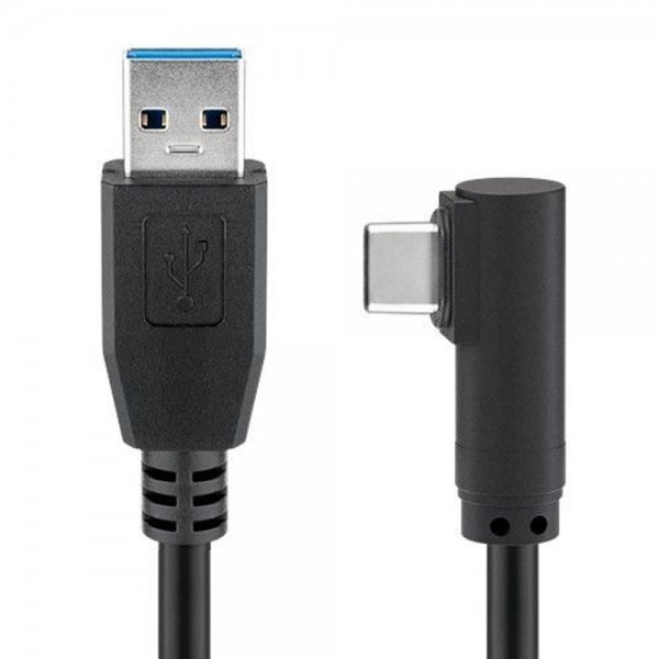 Câble USB-C mâle vers USB Un câble 3.0 avec fiche à 90 degrés, noir, pour une charge et une synchronisation ultra rapides jusqu'à 4,5 W