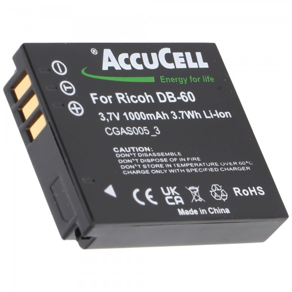 Batterie AccuCell pour Ricoh DB-60, DB-65, Caplio R3, R30, GR