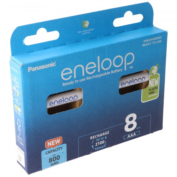 Panasonic eneloop, préchargé, blister de vente au détail (paquet de 8) Batterie rechargeable BK-4MCDE/8BE NiMH, Micro, AAA, HR03, 1,2 V et 800 mAh 5410853064329