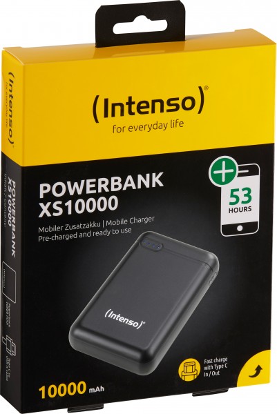 Intenso Battery Powerbank XS10000, 5 V/10 000 mAh, noir USB-A/Micro-B/-C, blister de vente au détail
