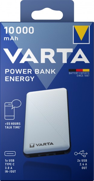 Batterie externe Varta, 5V/10 000mAh, Energy, blanc 2xUSB-A/Micro-B/-C