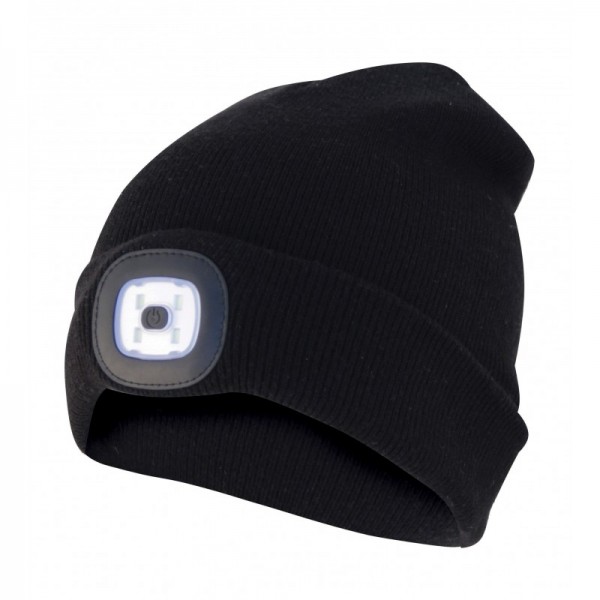 Bonnet avec éclairage avant LED, bonnet tricoté avec éclairage LED idéal pour le jogging, le camping, le travail, la marche, etc., rechargeable via USB et lavable, noir