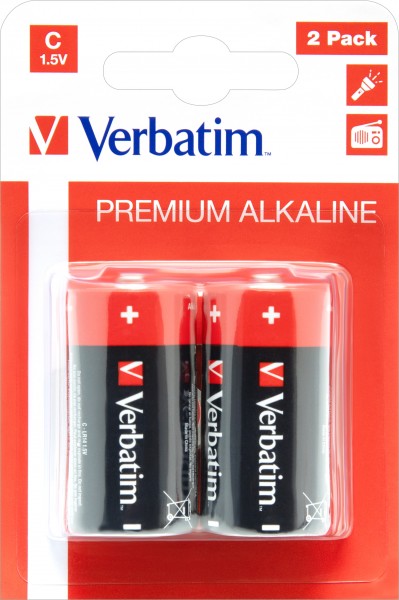 Pile alcaline Verbatim, bébé, C, LR14, 1,5 V Premium, blister de vente au détail (paquet de 2)