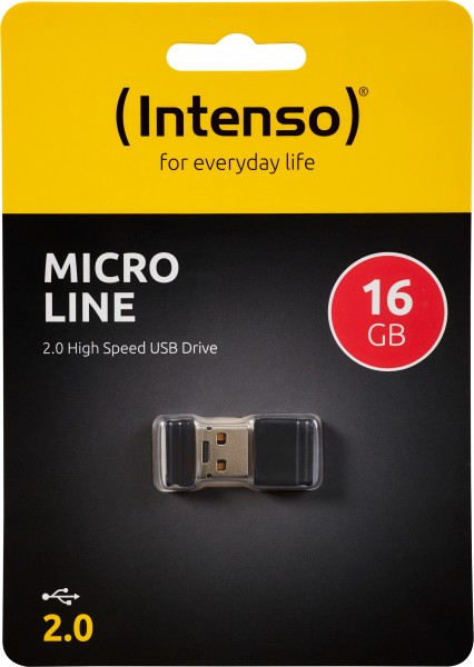 Intenso Clé USB 2.0 16 Go, Micro Line, noir (R) 16,5 Mo/s, (W) 6,5 Mo/s, blister de vente au détail