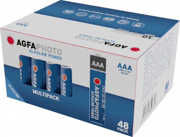 Agfaphoto Piles alcalines, micro, AAA, LR03, alimentation 1,5 V, boîte de vente au détail (paquet de 48)