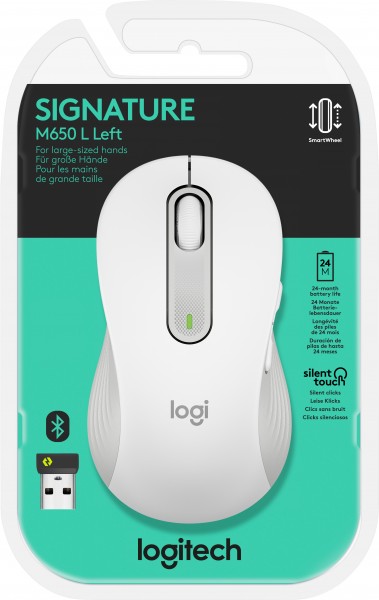Logitech Mouse M650 L, Signature, Sans fil, Boulon, Bluetooth, optique blanche, 400-4000 dpi, 5 boutons, Gauche, Grand, Vente au détail
