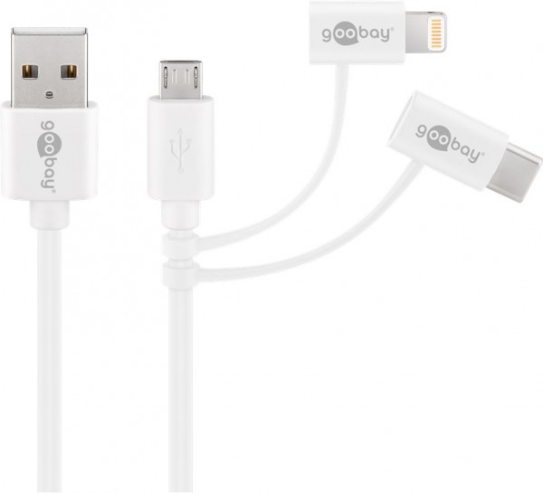 Câble combiné 3 en 1 avec connecteur micro USB, USB-C et Apple Lightning