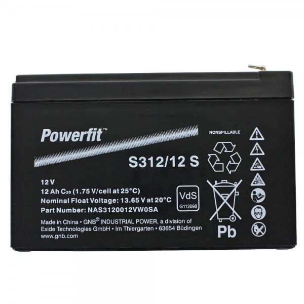 Batterie au plomb Exide Powerfit S312 / 12S, connexion 12 volts, 4,8 mm