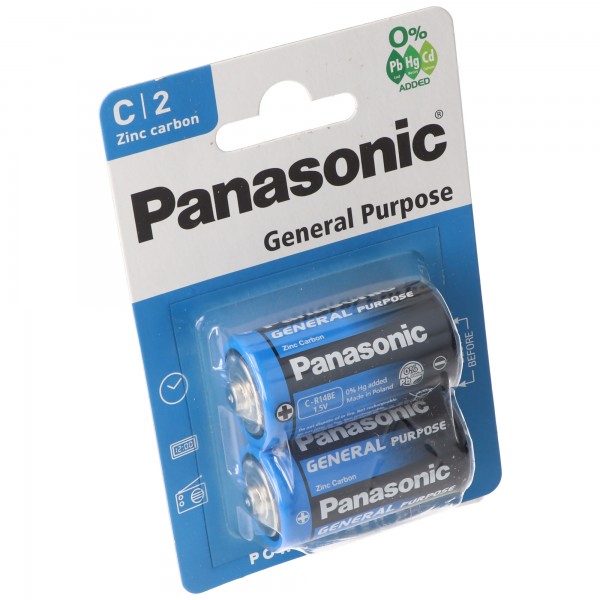 Batterie Panasonic R14BE à usage général Baby C, blister de 2 zinc-carbone